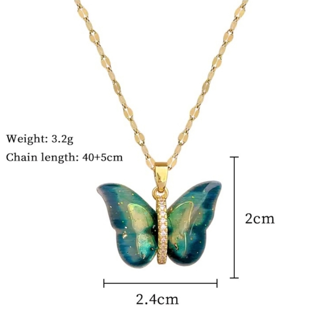 Elegant Gold and Colorful Butterfly Crystal Charm Pendant Necklace - Picture 4 of 6